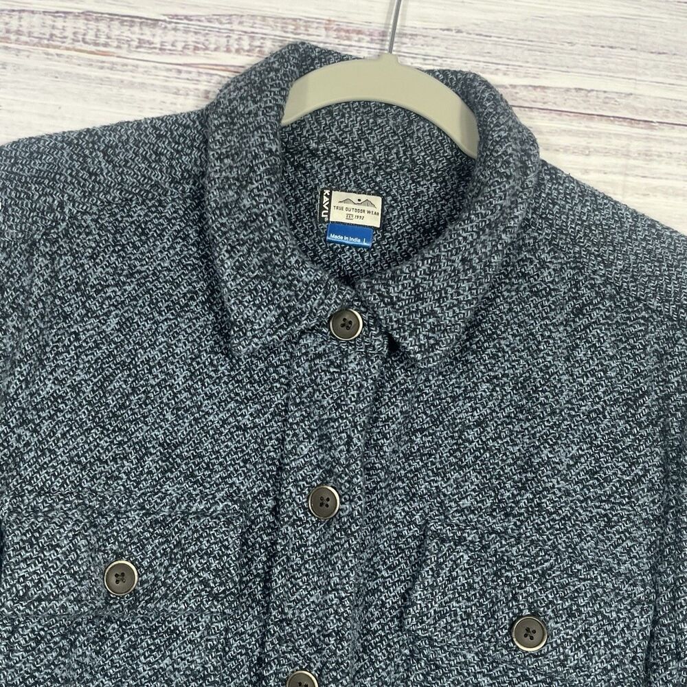 Kavu Acacia Shacket Women’s L Sweater Jacket Slate Blue Cotton Button up Outdoor